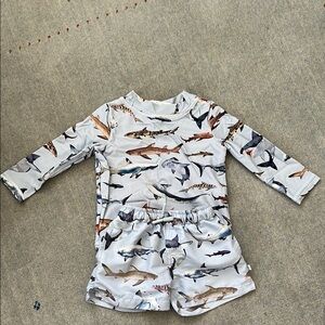 Posh Peanut White Swim Trunks with Fish Pattern